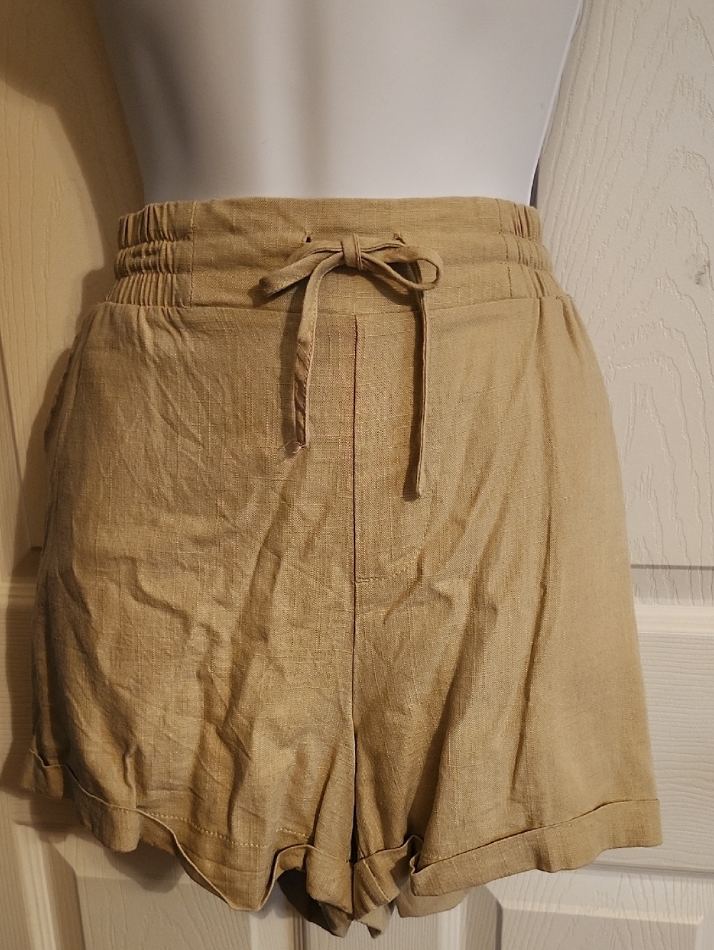 Como Vintage Tan High-Waist Drawstring Shorts
